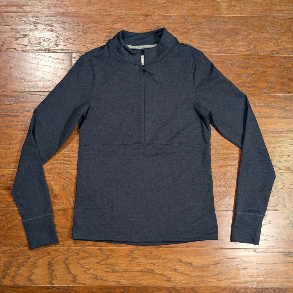 Prana Mens‎ Quarter Zip Pullover Heather Gray Thumbhole Back Pocket Size M 17x24